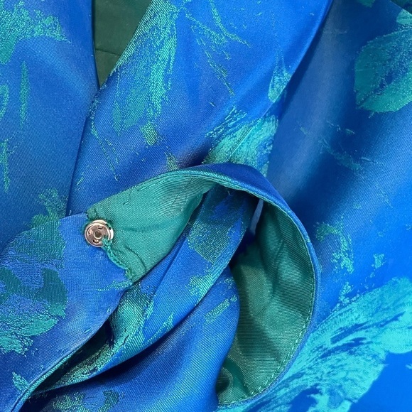 THEIA Floral Jacquard Sleeveless Pleated Dress in Blue Green Size 8 - Picture 11 of 14